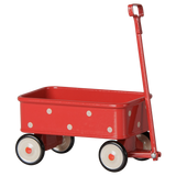 Maileg miniature red wagon with white polka dots for mouse dolls.