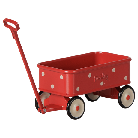 Red Maileg mouse wagon with white polka dots.