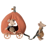 A whimsical, fairy tale-inspired carriage with golden wheels and soft fabric details—perfect for imaginative play and magical adventures with Maileg mice and fairy tale characters.