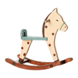 A charming miniature wooden rocking horse with a spotted pattern—sized perfectly for Maileg mice, ideal for dollhouse play and vintage-style nursery scenes.