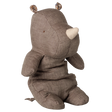 Maileg Safari Friends medium grey blend rhino fabric plush toy with patterned inner ears.