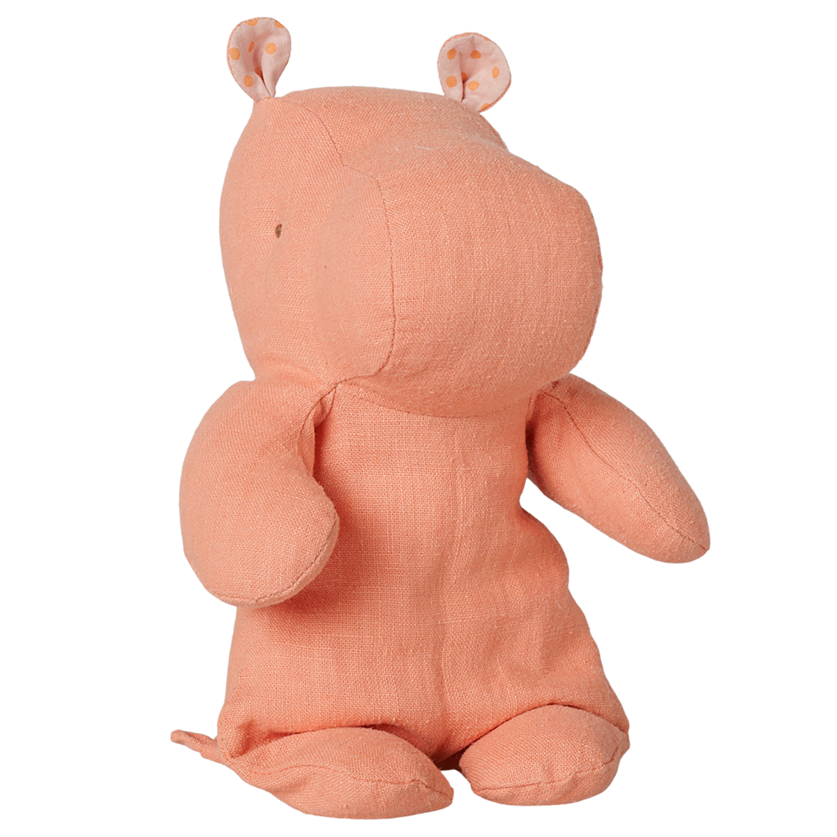 Maileg Safari Friends small hippo plush toy in dusty coral linen.