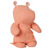 Maileg Safari Friends small hippo plush toy in dusty coral linen.