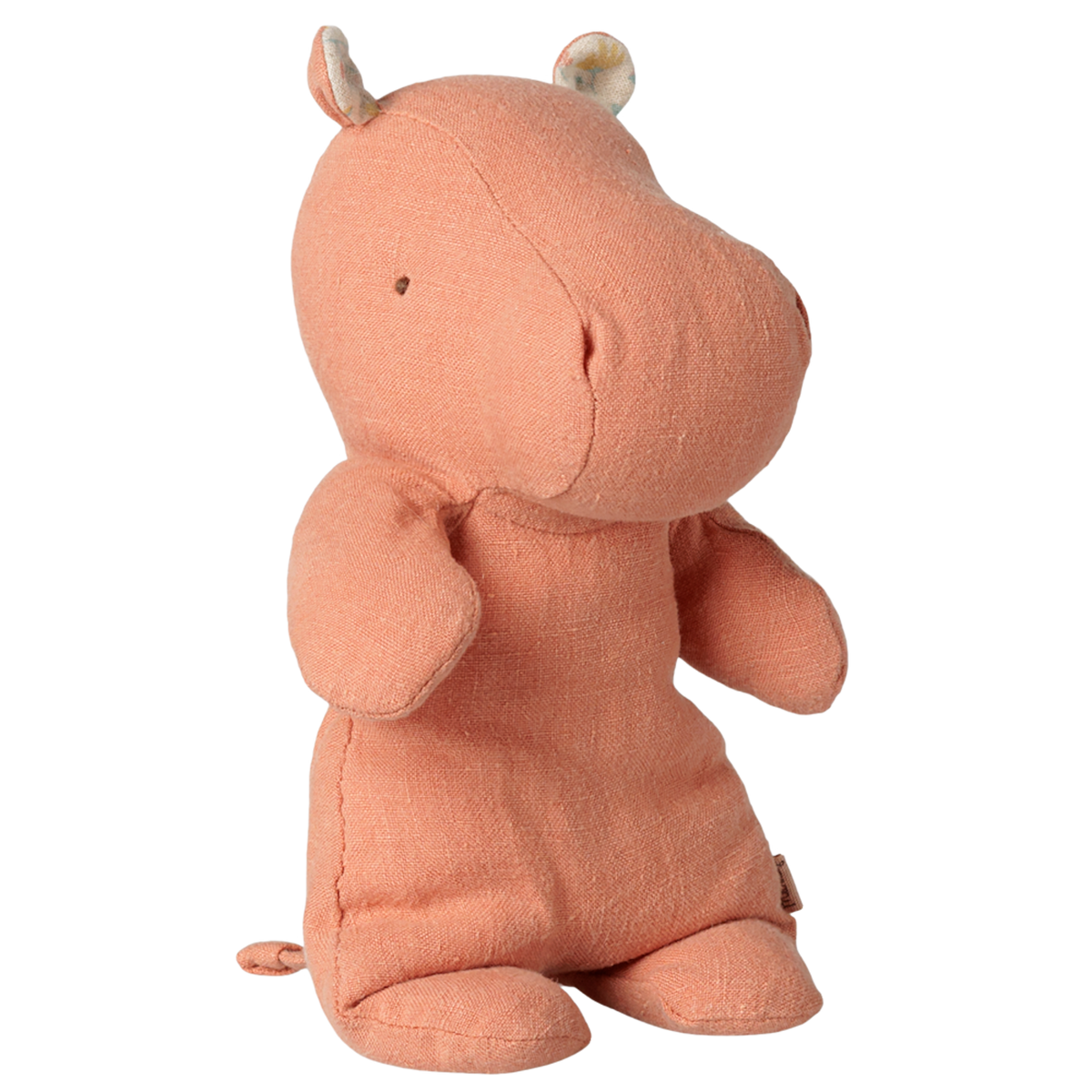 Maileg Safari Friends small hippo plush toy in dusty coral, standing profile view.