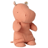 Maileg Safari Friends small hippo plush toy in dusty coral, standing profile view.