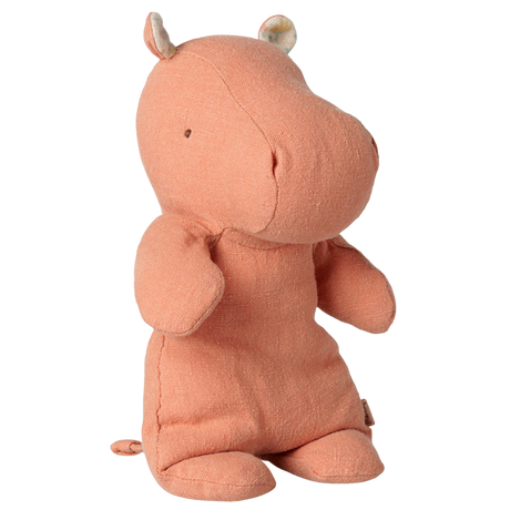 Maileg Safari Friends small hippo plush toy in dusty coral, standing profile view.