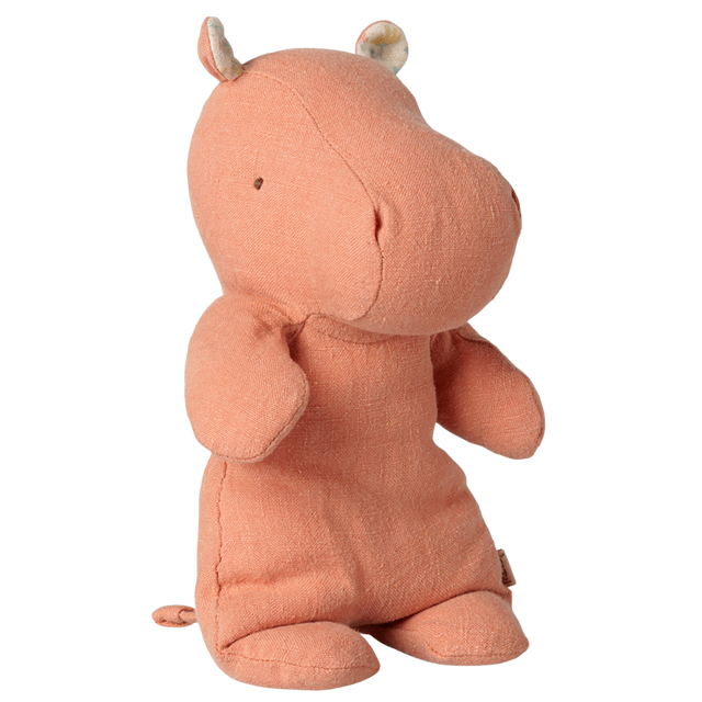 Maileg Safari Friends small hippo plush toy in dusty coral, standing profile view.