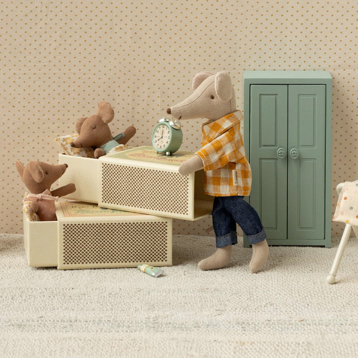 Maileg Sleepy Wakey Baby Mouse in Match Box - Blue