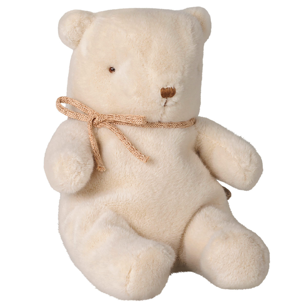 Maileg small teddy bear plush toy in off-white with a woven bow.