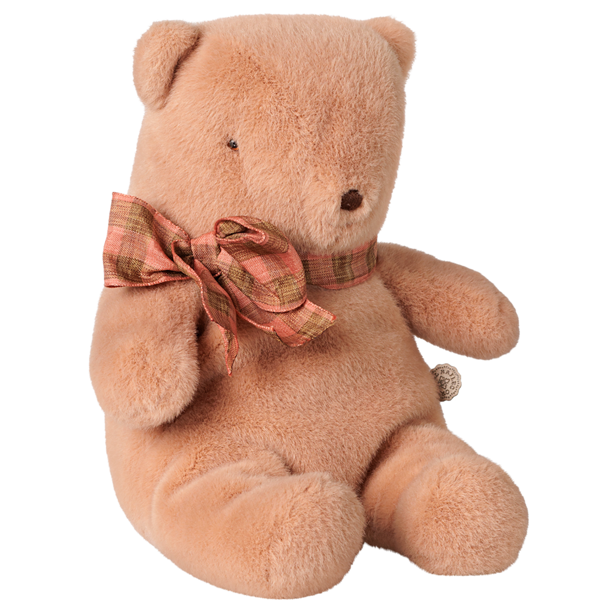 Maileg small vintage rose teddy bear plush toy with plaid ribbon bow