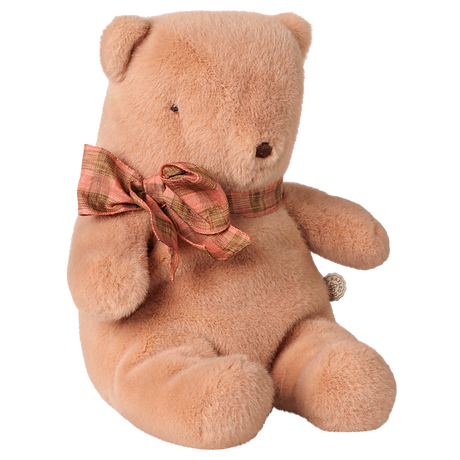 Maileg small vintage rose teddy bear plush toy with plaid ribbon bow