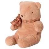 Maileg small teddy bear plush toy in vintage rose with a plaid bow.