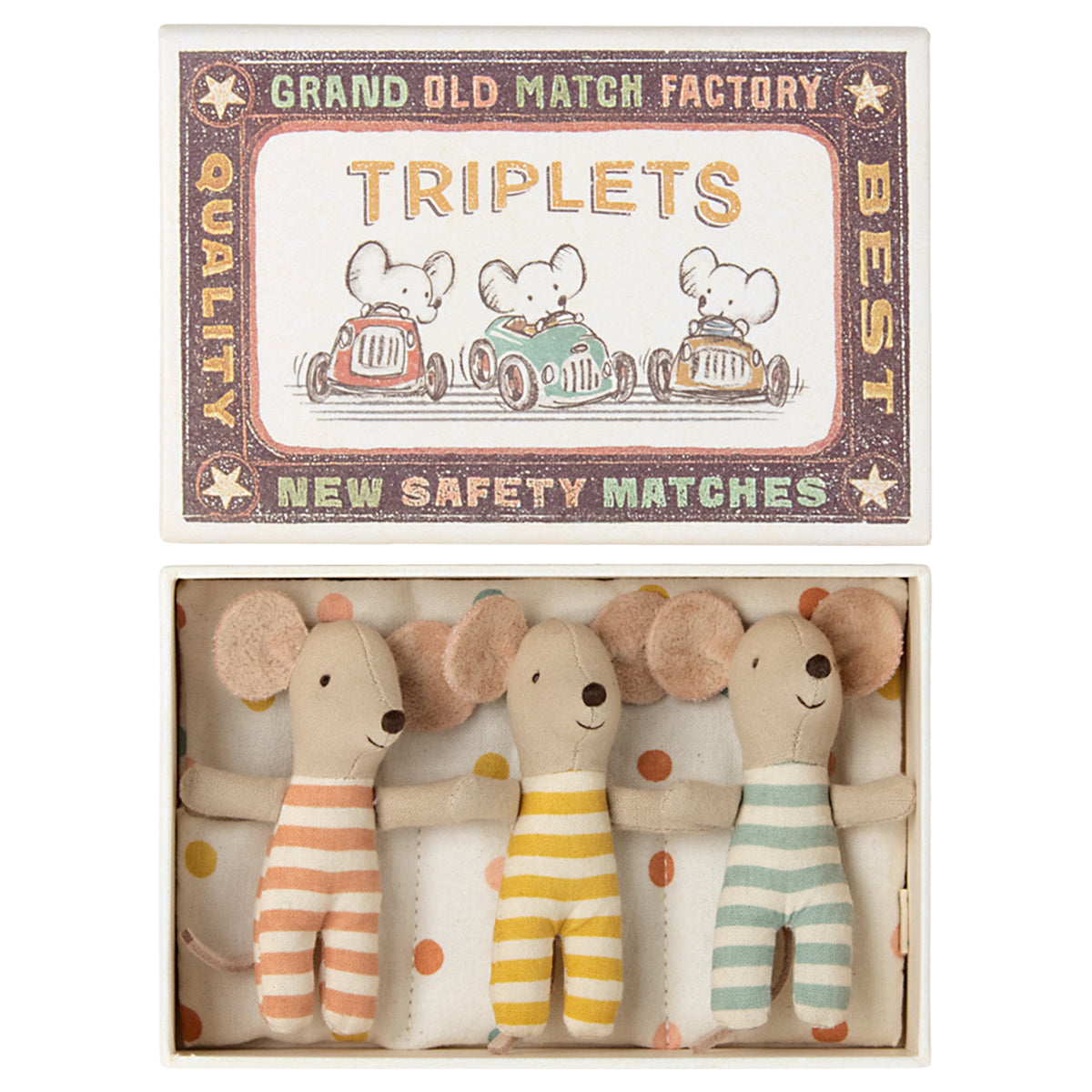 Maileg Triplets, Baby Mice in Matchbox