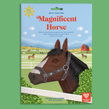 Packaging for 'Make Your Own Magnificent Horse' craft kit with an illustrated horse head in a field.