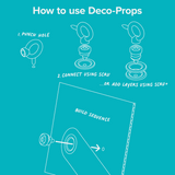 Infographic diagram showing how to use Deco-Props: punch a hole, connect with Scru, or add layers with Scru+.