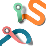 Colorful curved flexible craft strips joined by gray circular grommets on a white background.