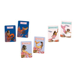Illustrated memory game cards displaying matching pairs of various mermaids with labeled names.