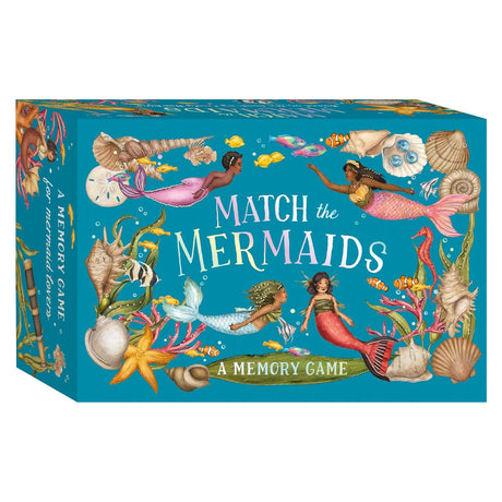 Box cover for 'Match the Mermaids: A Memory Game' featuring illustrated mermaids, shells, and sea life.