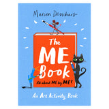 Cover of "The ME Book" by Marion Deuchars. Features a red book with playful illustrations: a mouse, bird, and cat holding art supplies on a blue background. Energetic and creative tone.