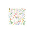 Square paper napkin with scalloped edges, featuring a pattern of pastel unicorns, flowers, and stars.