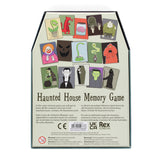 Back of Haunted House Memory Game box by Rex London showing spooky cartoon character cards and product details.