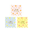 Meri Meri Bright Star Happy Birthday napkins in pink, blue, and yellow with gold foil stars and scalloped edges.