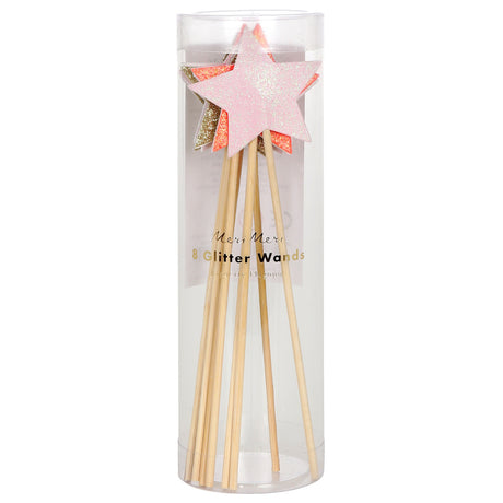 Meri Meri glitter star wands in a clear tube. 8 colorful, sparkly star-topped wands for fairy parties and magic play.