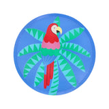 Colorful parrot on blue Meri Meri Jungle Jamboree paper side plate.