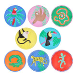 Set of 8 Meri Meri Jungle Jamboree paper side plates featuring colorful illustrations of jungle animals on vibrant backgrounds.