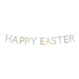 Meri Meri Liberty Happy Easter garland with floral print letters on a mint green string for spring party decor.