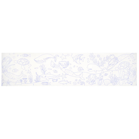 Mermaid and sea creature coloring roll for kids featuring whales, turtles, and fish in a detailed underwater scene.