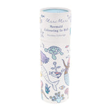 Meri Meri mermaid coloring in roll for kids, featuring ocean illustrations like mermaids, turtles, and anchors on a tube.