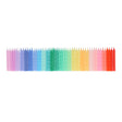 Row of multicolored rainbow twisted mini birthday candles in a gradient pattern on a plain white background.
