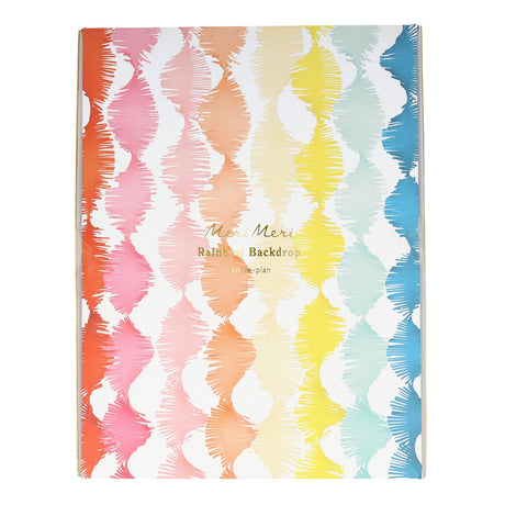 Meri Meri Rainbow Backdrop featuring colorful twisty fringe streamers in a repeating pattern for party decorations.