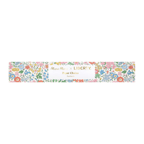 Meri Meri x Liberty floral scalloped paper chains packaging featuring a colorful vintage wildflower print on white.