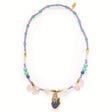 Alizee mermaid collection beaded necklace with iridescent seashell charms and enamel mermaid pendant in purple teal.