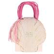 Pack of Meri Meri pink seashell-shaped party bags with hot pink handles and a tassel.
