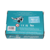 Turquoise box of a mini airplane construction set with an image of a metal airplane model. Includes text in multiple languages and a warning for ages 0-3.