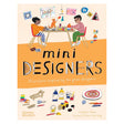 Children's book cover "Mini Designers" by Joséphine Seblon, featuring two kids and a cat crafting at a wooden table.