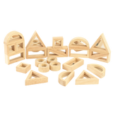 A set of wooden building blocks with mirrored centers, designed to stimulate visual perception, creativity, and block play exploration.