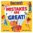 Book cover titled "Mistakes Are Great!" featuring a mouse and kids engaged in creative activities.
