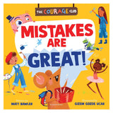Book cover titled "Mistakes Are Great!" featuring a mouse and kids engaged in creative activities.