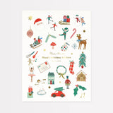 Meri Meri Christmas sticker sheet packaging displaying various festive holiday icons.