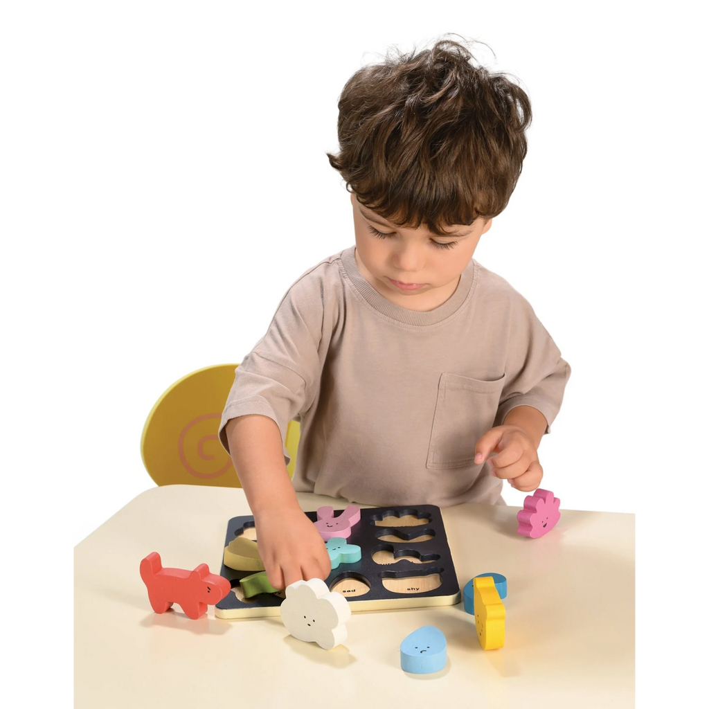 A creative set designed for children to explore emotions and expressions by arranging colorful pieces on a board, helping to develop emotional awareness and creativity.