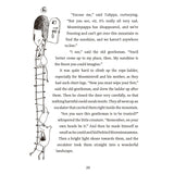 Illustration from Moomins and the Great Flood showing characters climbing a rope ladder into a door in a mountain.