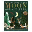 Moon Activity Book cover with woodland animals, foxes, and deer in a nighttime forest under a crescent moon.
