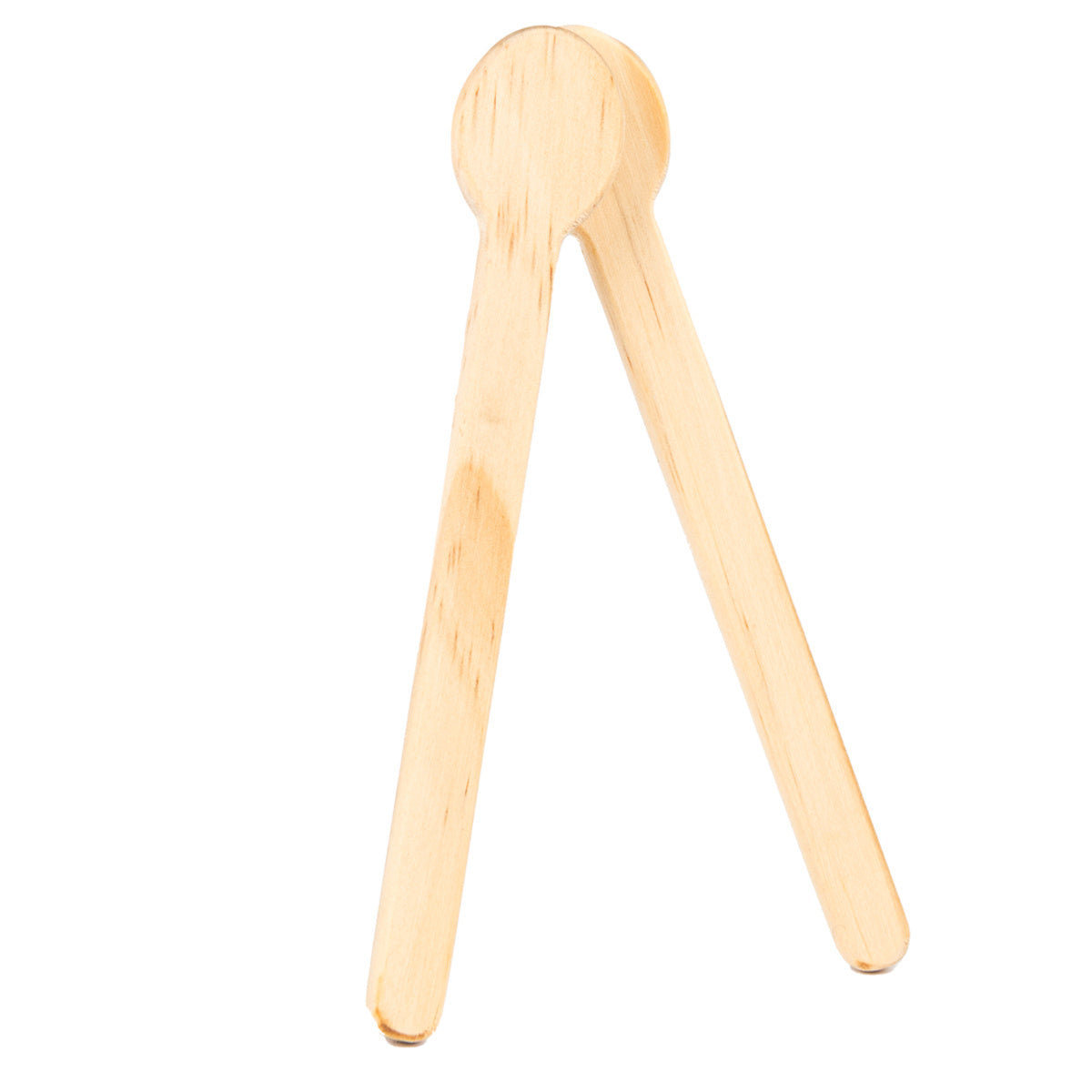 Wooden musical spoons percussion instrument for children, toy clapper on a white background.