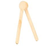Wooden musical spoons percussion instrument for children, toy clapper on a white background.