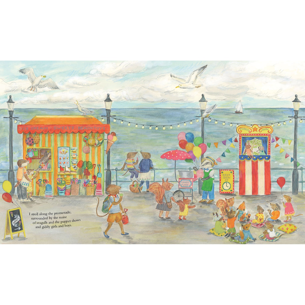 Mouse by the Sea: A Holiday in Nature hardcover children's book, featuring a gentle illustration of a small mouse enjoying a peaceful seaside holiday—an endearing story that encourages mindfulness, nature appreciation, and simple joys for young readers.