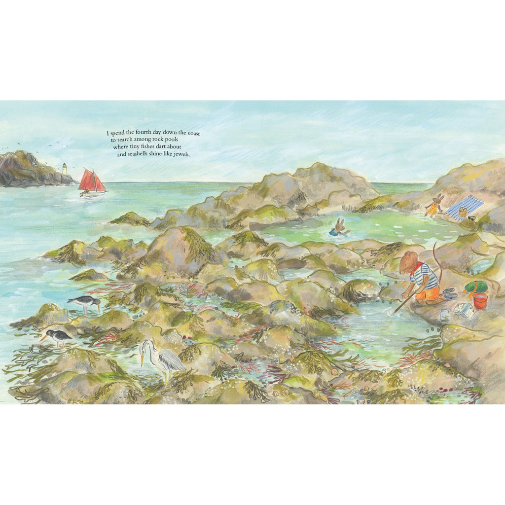 Mouse by the Sea: A Holiday in Nature hardcover children's book, featuring a gentle illustration of a small mouse enjoying a peaceful seaside holiday—an endearing story that encourages mindfulness, nature appreciation, and simple joys for young readers.